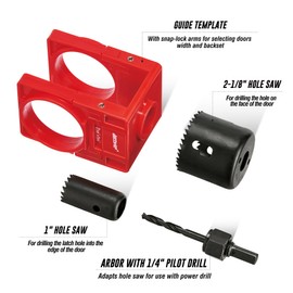 BECOWIN 1-3/8" - 1-3/4" Door Lock Installation Kit with Large Chip-Clearance Slots, Door Lock Hole Saw for Deadbolts and Locksets for Wooden Doors with Guide Template
