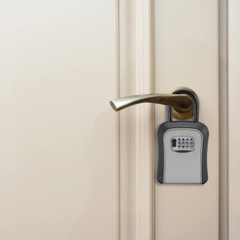 Relaxdays Key Safe, 4-Digit Number Code, Hanger for Hanging, Outdoor, H x W x D 17.5 x 9.5 x 4 cm, Black/Grey, Pack of 1