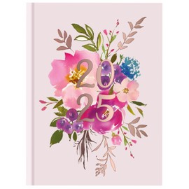 2025 A5 Week to View Diary - Vintage Floral Casebound Planner - Full Year UK Organiser Journal (Pink)