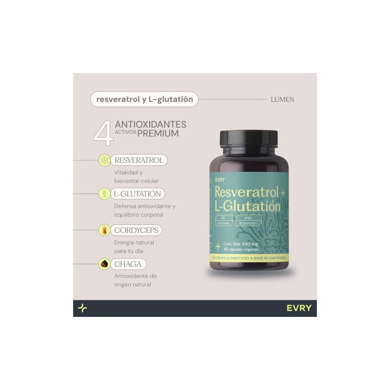 Resveratrol y Glutatión - Mezcla de Antioxidantes, Vitalidad y Energía