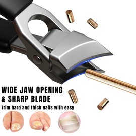 [2+1Pieces] Long Handle Wide Jaw Opening Anti-Splash Slanted Portable Nail Clipper for Thick Nails,Heavy Duty Ingrown Toenail Clippers Nail Cutters,Suitable for Men, Women, and The Elderly - Black