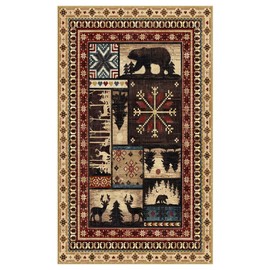 LOKHOM Christmas Bear Area Rug 3x5 Washable Bedroom Rug, Xmas Vintage Western Buffalo Bear Decor Living Room Rug, Non Slip Soft Low Pile Area Carpet for Bedroom Kitchen Festive Decor