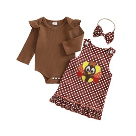Doisbetthsay Thanksgiving Baby Girl Outfit My First Thanksgiving Infant Long Sleeve Romper Suspender Skirt Set 3Pcs (Thanksgiving C, 12-18 Months)