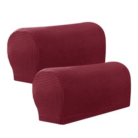 Balana 2pcs Stretch Armrest Covers for Chairs, Couch, Sofa - Anti-Slip Arm Covers (Wine Red)