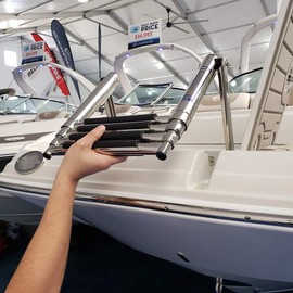 White Water Stainless Steel Over Platform Telescoping Drop Ladder, 4 Step