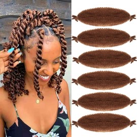 FFDDear 6 Packs Pre-Separated Springy Afro Twist Hair 16 Inch Spring Twist Hair Honey Brown Marley Twist Crochet Braiding Hair for Soft Locs Hair Synthetic Hair Extensions for Women (16Inch,30)