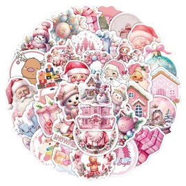 Pack of 100 Pink Christmas Stickers Waterproof Cute Funny Christmas Day Stickers for Laptop Skateboard Bicycle Water Bottles Luggage Suitcase Car Vinyl Stickers for Teenagers Children