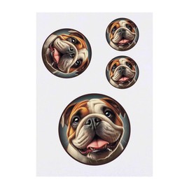 4 x 'Smiling Bulldog' Temporary Tattoos - Water Resistant, Skin-Safe, Non-Toxic Transfers, Mixed Sizes (TO00081822)