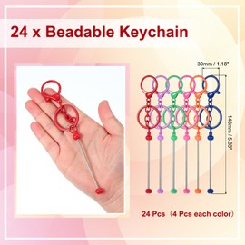 PATIKIL 24 Stück Perlen-Schlüsselanhänger-Stangen, Metall-Perlen, Schlüsselanhänger-Rohlinge, Großpackung mit Karabinerhaken für Anhänger, DIY, Kunst, Handwerk, bunt, 14.8x3cm
