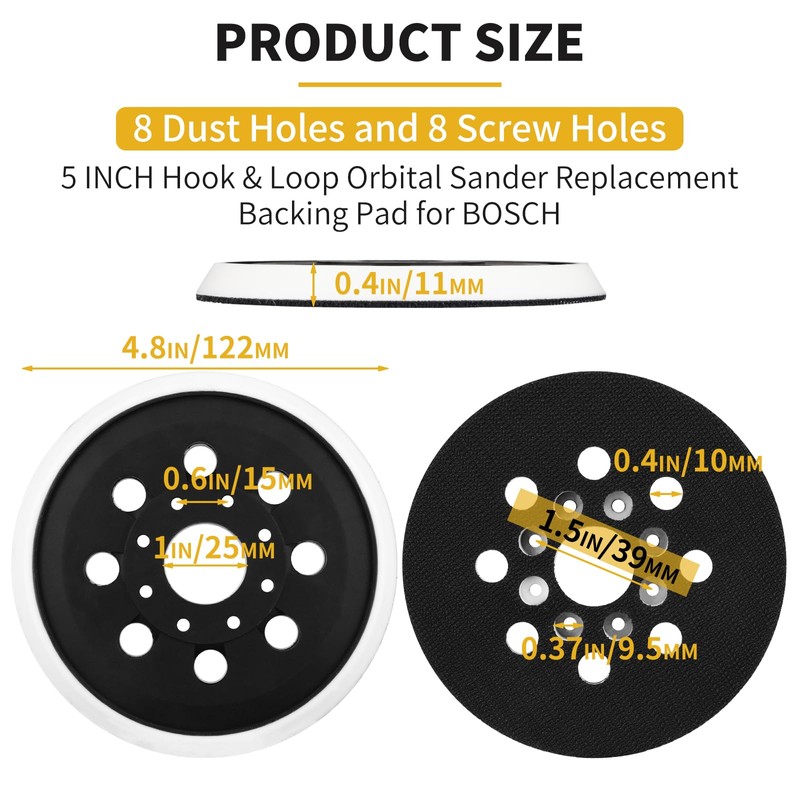 Gnellkoor 5" Hook & Loop Replacement Sander Pad RS034 &