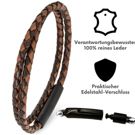 Simaru Premium Leather Bracelet Made in Germany for Men and Women, Unisex Genuine Leather Wrap Bracelet with Stainless Steel Hook Clasp, Genuine Leather Bracelet, Leather, 0