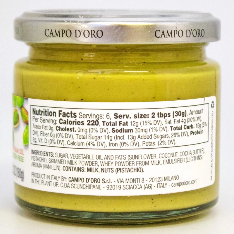 CAMPO D'ORO Green Food Pistachio Cream Sweet Spread 6.35 Ounce