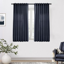 XTMYI Navy Blue Short Length Curtains for Windows,Linen Sheer Cutains for Bedroom Kitchen,45 Inch Long