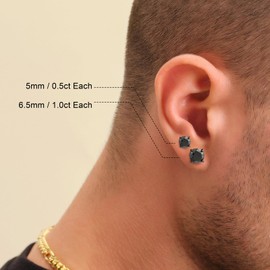 KRKC Moissanite Earrings for Men Women, Black Diamond Earrings for Men, D Color VVS1, 925 Sterling Silver Solitaire Stud Earrings, Valentine's Day Gifts, 4 Prong, 1Carats