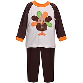 Baby or Girls Mixed Print Thanksgiving Pumpkin Dresses (12 Months, Boys-Football-Turkey- Pant Set)
