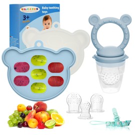 WAJIAYON Baby Breastmilk Popsicle Molds & Baby Fruit Feeder (2 Pack), Baby Food Freezer Tray Storage Containers, Silicone Teething Pacifier Feeder and Teether for Babies,Baby Feeder - Sky Blue