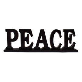 Rustic Wood Peace Sign for Home Decor - Freestanding Tabletop Decor, 16.2" X 4.85" Black Peace Block Letters