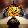 Small Tiffany Table Lamp Yellow Purple Rose Style Stained Glass