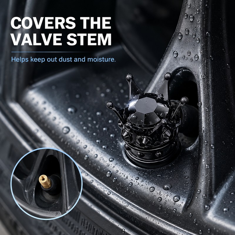 4-Piece Crown Rhinestone Tire Valve Stem Caps