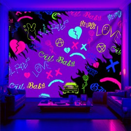 PSYHILAR Lil Peep Tapestry Blacklight, Rapper UV Flag Black Light Poster for Bedroom (80 x 60 Inches)