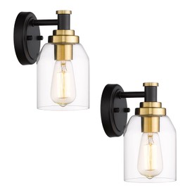 zeyu 2 Pack Modern Vanity Wall Sconces, Indoor Wall Lights for Bathroom Hallway Bedroom with Clear Glass Shade, Black and Gold Finish, ZG33B-2 BK+BG