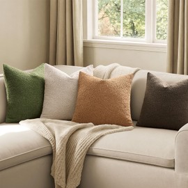 Decorative Boucle Throw Pillow Covers 20x20 Green Brown Set of 4