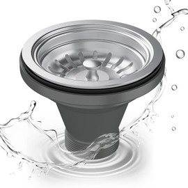 LOONGSHINET 3-1/2 Kitchen Sink Drain, Kitchen Sink Drain Assembly with Sink Strainer Basket and Drain Stopper, Stainless Steel Sink Drain Kit for Standard Kitchen Sinks