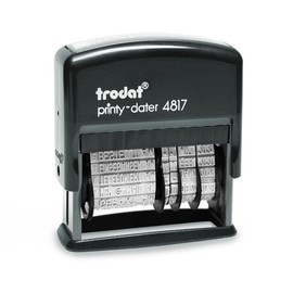 Trodat Printy 4817 Word Tape Stamp, Date Plus 12 Texts, Self-Inking Stamp, 48 x 3.8 mm, Black