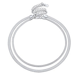 FOCALOOK Women's 2-Piece Chains Set 18 Carat Gold-Plated / Stainless Steel Two-Layer Necklace Snake Chain + Anchor Chain Necklace Trendy Fashion Jewellery Accessory for Valentine's Day Birthday,