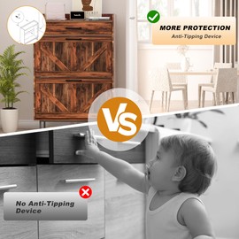 Algglobuy Narrow Shoe Storage Cabinet with 2 Flip Drawers & Top Drawer, Freestanding Shoe Organizer for Entryway, Hidden Shoe Rack Cabinet for Foyer, Hallway, Dark Brown