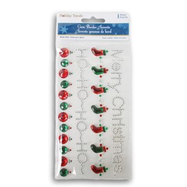 Christmas Gem Border Embellishment Stickers - Glitter Adhesive Decals for Crafts & Scrapbooks - 16 Pieces