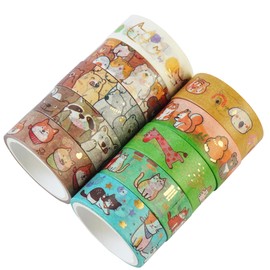 YUBBAEX 20 Rolls Cute Animals Washi Tape Set Gold Silver Foil Masking Cartoon Pets Decorative Tapes