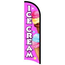 Ice Cream (Pink) Premium Windless Feather Flag, FLAG ONLY (11.5' Tall x 3' Wide)