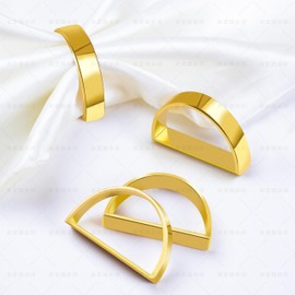 Gold Napkin Rings Set of 6, Semicircle Metal Bright Gold Napkin Holder Buckles, Fall Thanksgiving Christmas Napkin Rings for Dinner Table Decor, Wedding, Banquet, Valentines Day