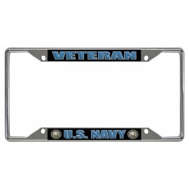 navy veteran military seal emblem logo chrome license plate frame usa made