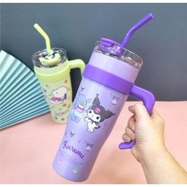 Many Rainbows Kuromi Devil Stainless Steel Insulated Tumbler with Lid, Straw & Handle 1200ml - XL Size, Purple