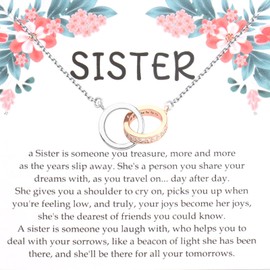 Gzrlyf Sister Interlocking Necklace Sister Jewelry Double Circle Necklace Sister Gifts from Sister Graduation Gifts Necklace (Sister 2 rings Necklace)