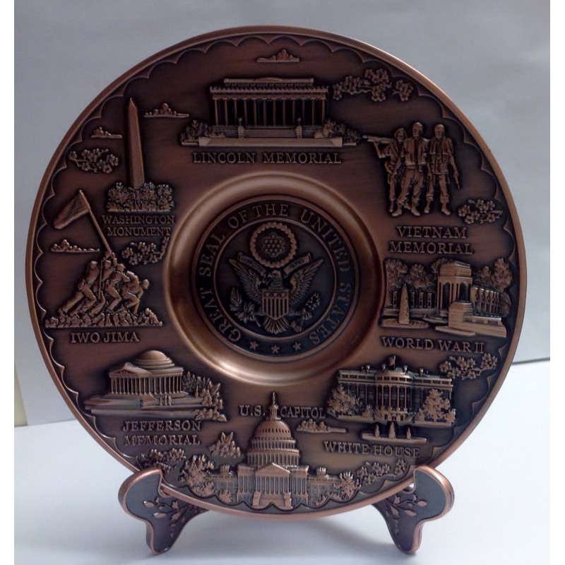 Copper Toned Washington D.C. Metal Souvenir Plate with Stand 6.5