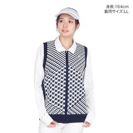 Cox Sportif LG4FVE50L Women's Sweater Vest, Plover Pattern, Lightweight, Patch, Full Zip, Hand Washable, Stylish, Sleeveless, Golf,, NV00 (navy), LL