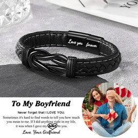 D Dongjiangjin Gift Boyfriend Birthday Gifts Mens Leather Bracelet, Birthday Anniversary Valentines Christmas Presents Gifts for Him Boyfriend BF Men Gift Ideas from Girlfriend Her