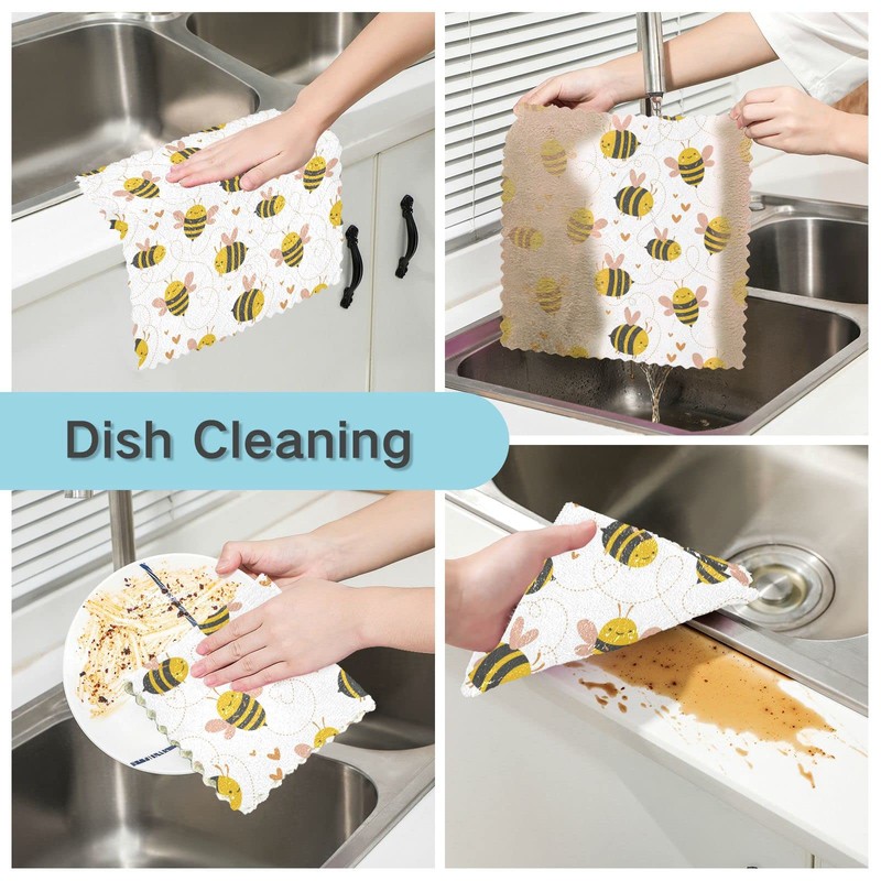 Mnsruu Lovely Little Bee 6 Pack Dish Towels, Kitchen Cloth