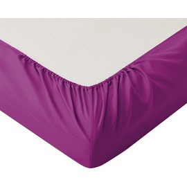 AMEHA Super King Fitted Sheet 25cm Deep Soft Brushed Microfiber Fabric Easy Care Fade Fast Fitted Sheet (Purple, 180 x 200 cm)