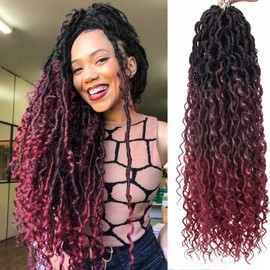 Curly Faux Goddess Locs Crochet Hair 22Inch Pre Looped Synthetic Deep Curly Hairstyle Hippie Locs Crochet Braids Extensions（1B/99J/530,22inch(Pack of 8))