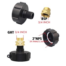 IBC Tote Tank Drain Adapter, 2"NPS Thread to 3/4" Male Water Tank Adapter with 3/4" BSP Female x 3/4" GHT Male Pipe connector for IBC Tote adapter,Hose Garden Faucet Valve Fittings (Brass Connector)