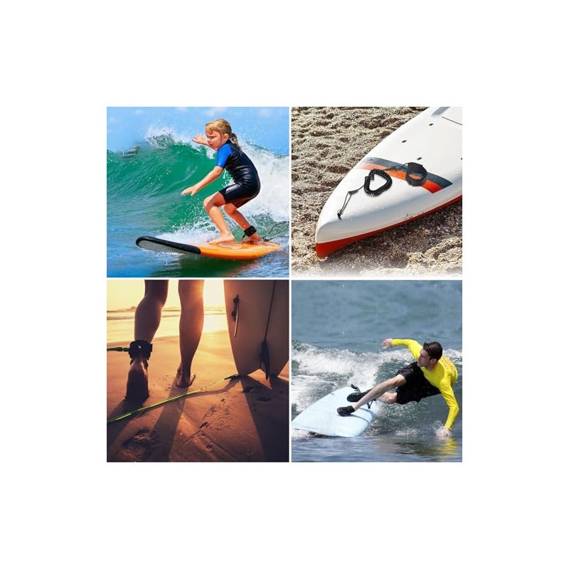 Leliafleury Black Surfboard Leash, Surf SUP Board Leash, TPU Coiled