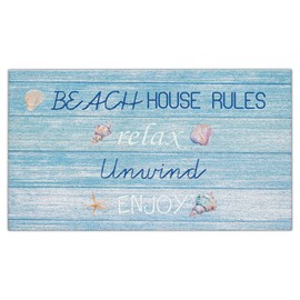 Jvpke Beach Door Mat, Beach House Rules Relax Unwind Enjoy Door Mat Indoor Outdoor Entrance Porch, Coastal Beachy Bath Mats for Bathroom, Beachy Welcome Mats for Front Door, 17x30 Inches