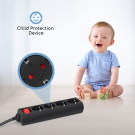 Aigostar Power Strip 4-Way with Switch Table Socket Child Lock 3 m Cable Black