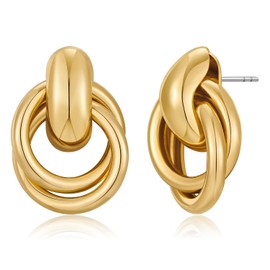 HolidayQbee Gold Earrings For Women With Two Circles Gold Dangle Drop Earrings Knot Earrings Statement Earrings Delicate Chunky Gold Earrings Jewelry