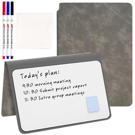 SAYEEC Whiteboard Notebook, Portable Dry Erase Board with 3 Colors Micro-Line Pens, Gray PU Cover Erasable Handheld White Board Reusable Drawing Notebook Easel Pad for Meeting Business Office School