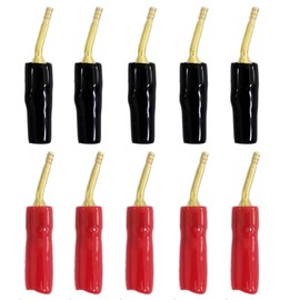 Auto-plaza 10 Pcs 2mm Black & Red Speaker Pin Tip Connectors Copper Plated Banana Male Plugs Screw Type Set